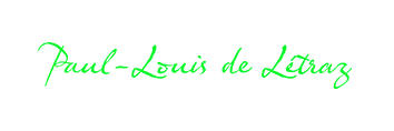 Logo de la signature de Paul-Louis de Létraz constituée simplement en lettres vertes de son prénom et nom